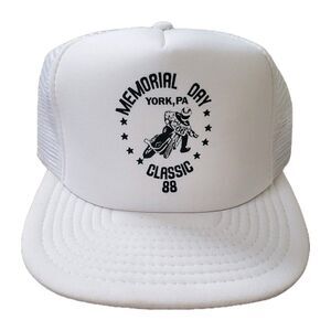 Vintage 80s York Memorial Day Classic Motorcycle Trucker Snapback Hat Cap 1988